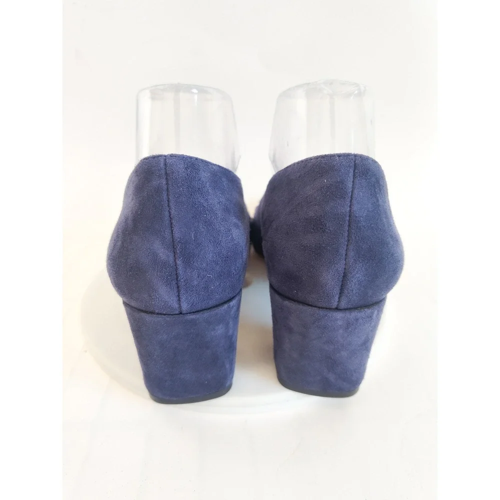 Naturalizer Pumps 8 Block Heel Navy Blue Suede Square Toe Comfort Office Shoes